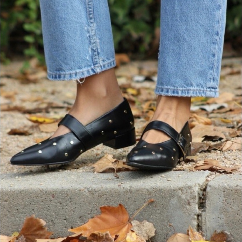 Bravo Java Black Leather Studded Mary Jane Heels – Size 41 – Pointed Toe – EUC - Picture 4 of 13
